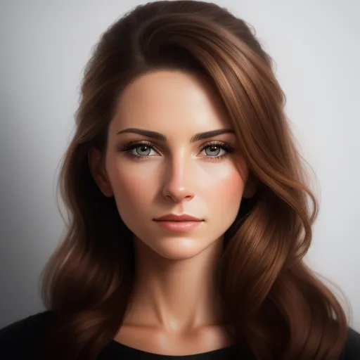 best ai image app - a woman with long brown hair and a black shirt is looking at the camera with a serious look on her face, by Lois van Baarle
