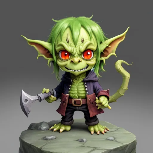 ai image generator from image - a green troll with a large axe on a rock with a gray background and a gray background behind it, by Akira Toriyama