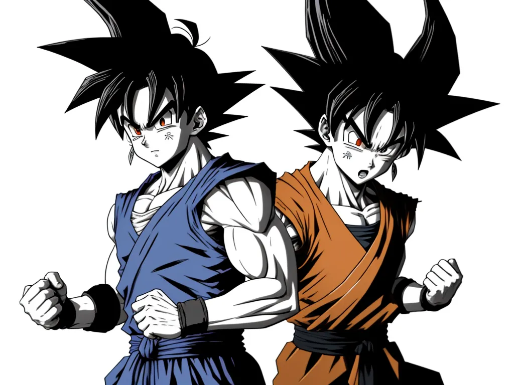 ai image editor - two cartoon characters are standing next to each other, one is wearing a blue and orange shirt and the other is wearing a brown and blue shirt, by Toei Animations