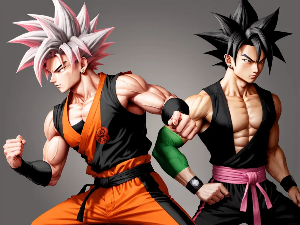 convert to high resolution - two characters of the same character are fighting each other in a pose with their fists out and their arms stretched out, by Akira Toriyama