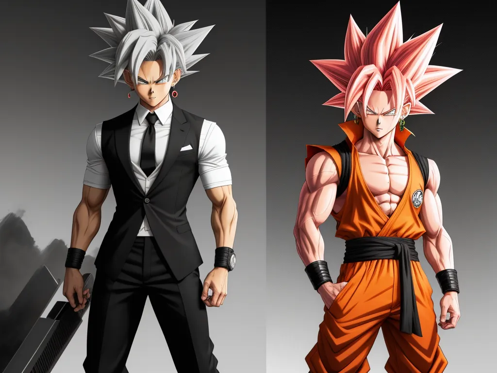 4k resolution converter picture - two different views of a man in a suit and tie with a dragon on his chest and a man in a suit with a tie on his chest, by Toei Animations