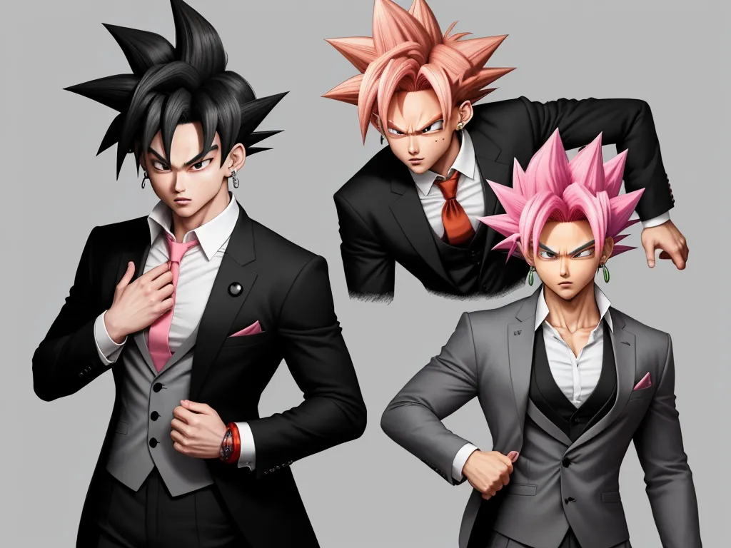 1080p to 4k converter picture - a couple of men in suits and ties with pink hair and pink hair and black hair and pink hair, by Akira Toriyama