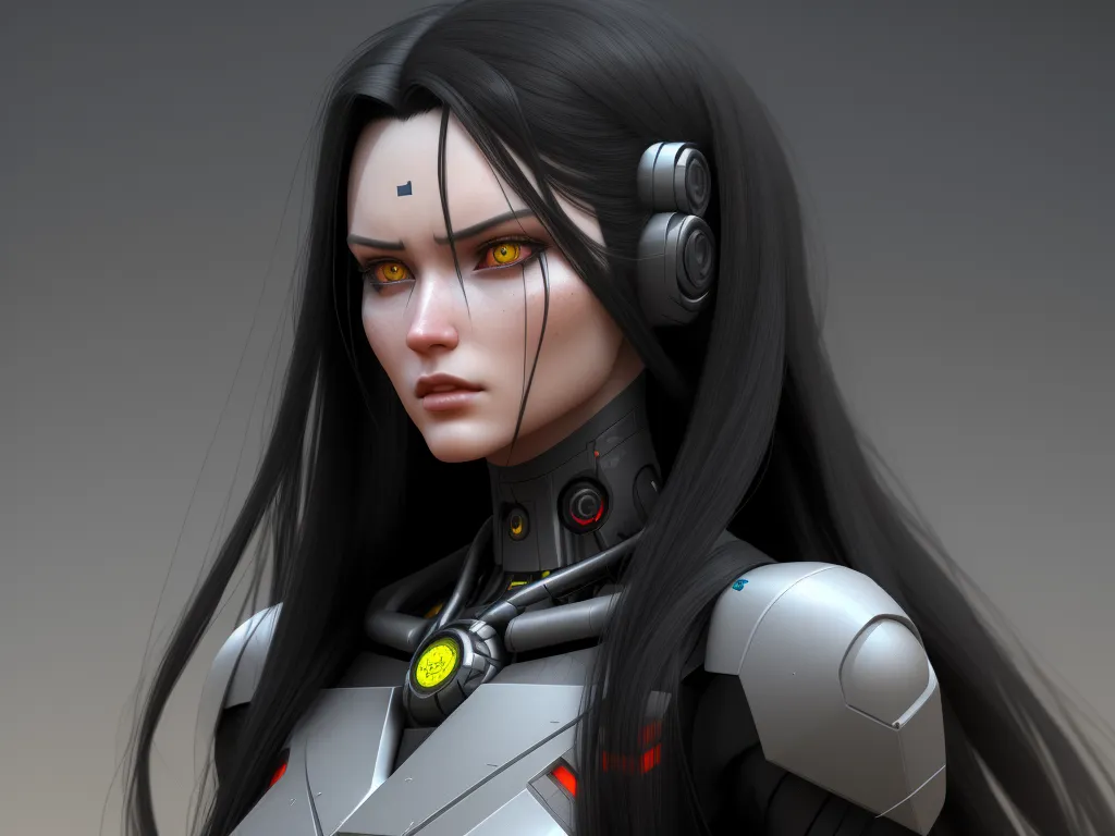 high resolution images - a woman with long black hair and headphones on her head is looking at the camera with a serious look on her face, by Terada Katsuya