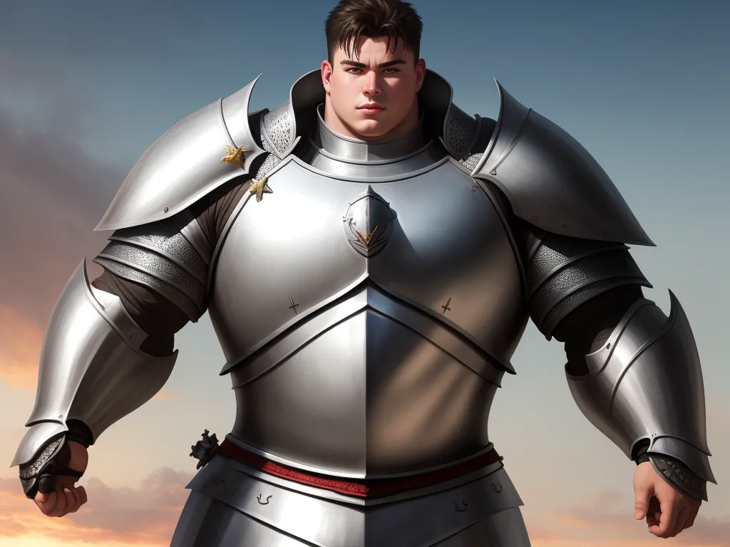 free ai photo enhancer software - a man in a suit of armor standing in front of a sunset sky with his hands on his hips, by Daniela Uhlig