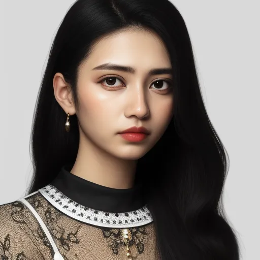 a woman with long black hair wearing a black dress and a necklace with pearls on it's neck, by Chen Daofu