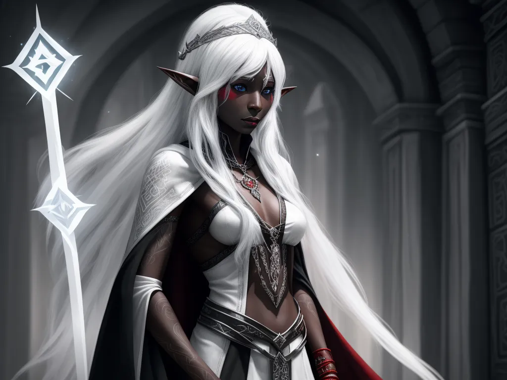 hd photo online - a woman dressed in white with a sword in her hand and a white cloak on her head and a white dress with a red cape, by Daniela Uhlig