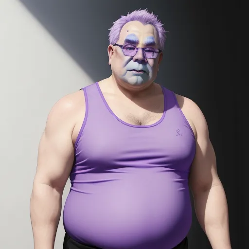 text to image generator ai - a man with a purple shirt and a face painted like a man with a mustache and glasses on his head, by Gottfried Helnwein