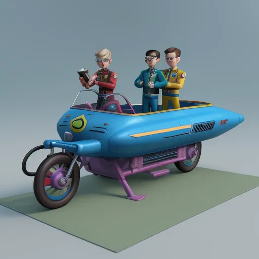 turn photo to 4k - a cartoon of three people riding in a car with a side car attached to the back of it,, by Pixar Concept Artists