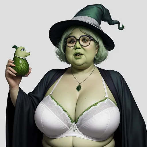 generate ai images from text - a woman in a witches costume holding a green apple in her hand and a green hat on her head, by Leiji Matsumoto