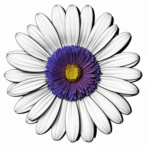 a white and purple flower with a yellow center on a white background with a black border around the center, by Brandon Mably