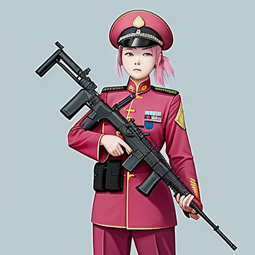 how to increase resolution of image - a woman in uniform holding a rifle and a rifle in her hand, with a gun in her hand, by Hiromu Arakawa