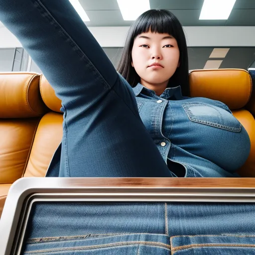 4k to 1080p converter - a woman sitting on a couch with her legs up in the air and her legs up in the air, by Terada Katsuya