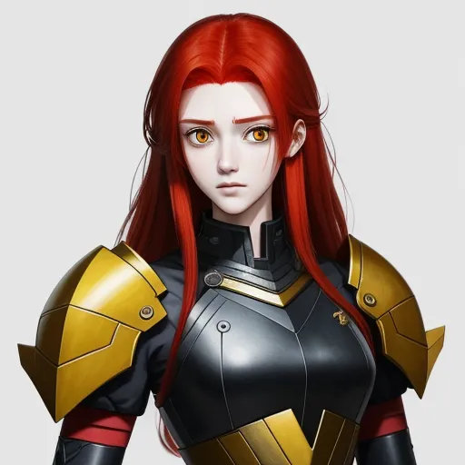 best free ai image generator - a woman with red hair and armor on her chest and chest, with a sword in her hand, and a sword in her other hand, by Leiji Matsumoto