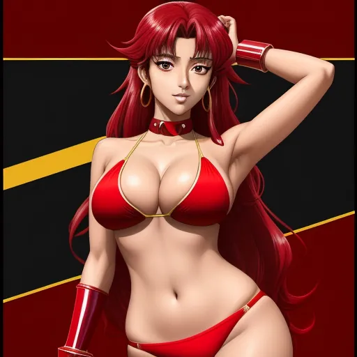 a very pretty red haired woman in a bikini and boots with a sword in her hand and a red hat on her head, by Toei Animations