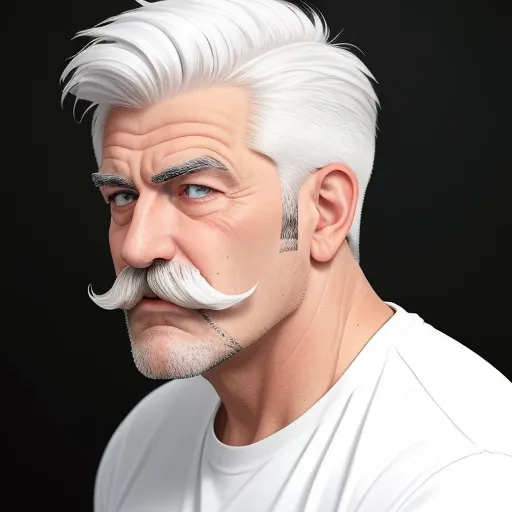 a man with a mustache and a white shirt on a black background with a black background and a white shirt, by Daniela Uhlig