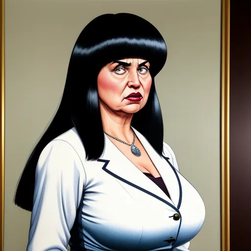 a painting of a woman with a black hair and a white shirt and a necklace on her neck and a gold framed picture, by Kent Monkman