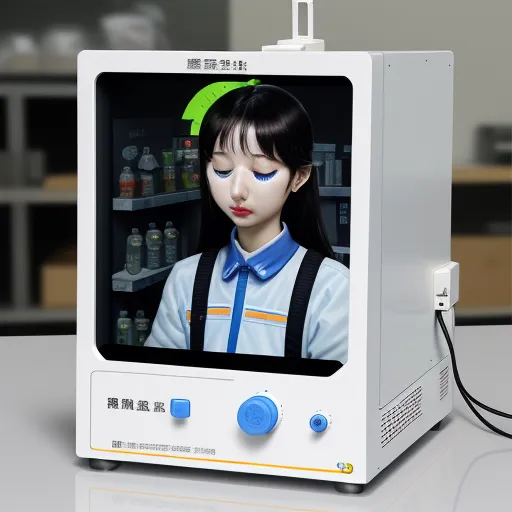 ai text to image - a white box with a picture of a girl on it's face and a green arrow above it, by Chen Daofu