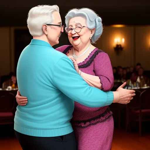 ai image generator text - a woman and a man are dancing together in a ballroom with a crowd of people in the background and a woman in a blue sweater is holding a woman's hand, by Alec Soth