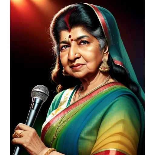 a woman in a colorful sari holding a microphone in her hand and a spotlight behind her is a spotlight, by Billie Waters