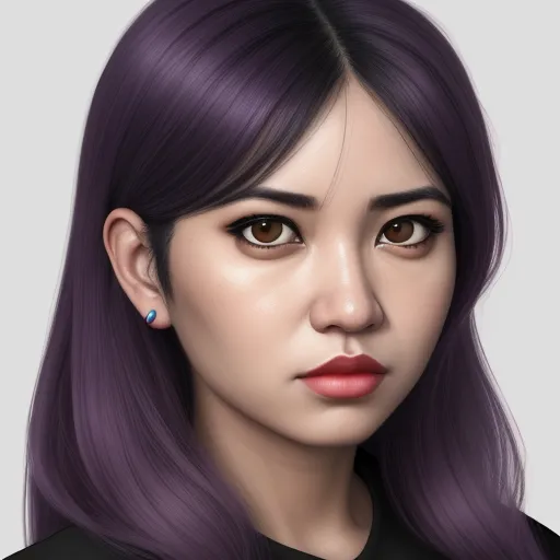 a digital painting of a woman with purple hair and a black shirt with a blue earring on her left ear, by Lois van Baarle