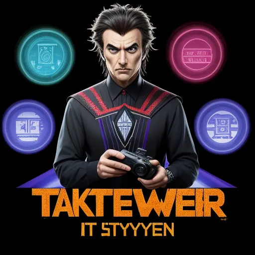 4k quality photo converter - a man holding a camera in front of a poster with the words takewear it styren on it, by Genndy Tartakovsky