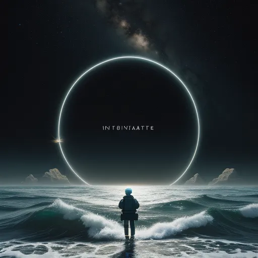 a man standing in the ocean with a giant object in the background that reads intoximate on the water, by Filip Hodas