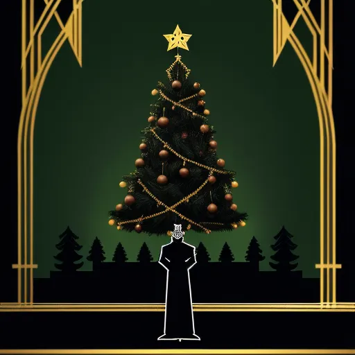 a man standing in front of a christmas tree with a star on it's top and a star on his head, by Genndy Tartakovsky