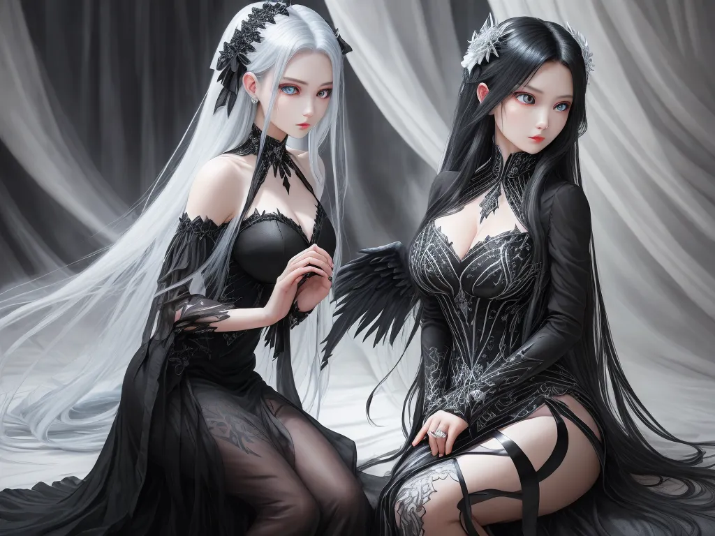 images hd free - two women dressed in black lingerie and veils, one of them is wearing a veil and the other is wearing a veil, by Sailor Moon