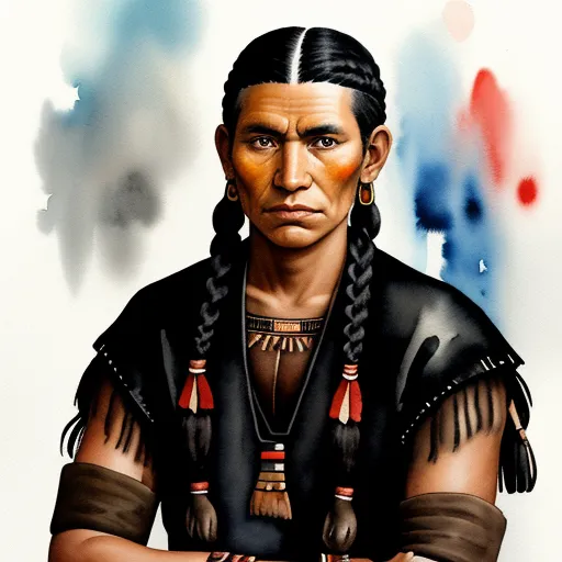 how to make pictures higher resolution - a painting of a native american man with a black hair and a red and blue background with a white background, by Kent Monkman
