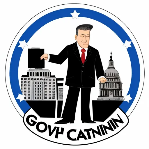 a man in a suit and tie pointing at a building with the words gop cattinn on it, by Matt Bors