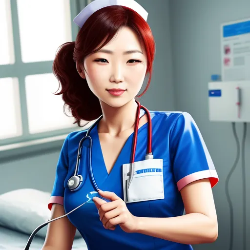a woman in a hospital gown holding a stethoscope in her hand and looking at the camera, by Sailor Moon