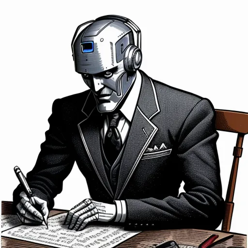 a man in a suit sitting at a desk with headphones on and writing on a piece of paper, by Bryan Hitch