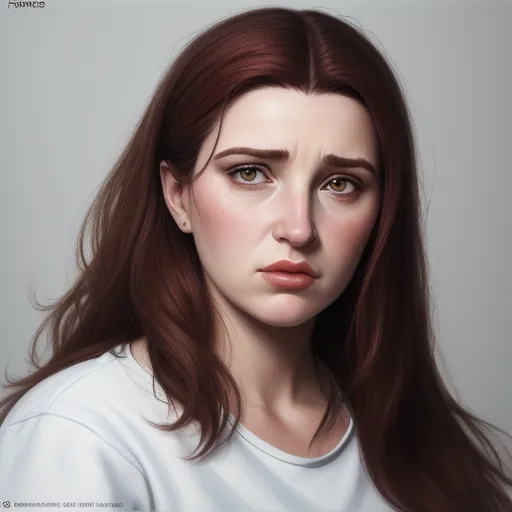 ai generator image - a woman with long hair and a white shirt is looking at the camera with a serious look on her face, by Lois van Baarle