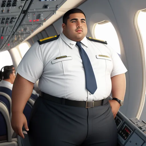 a man in a uniform standing in front of a plane window with a control panel on the side of his body, by Pixar Concept Artists