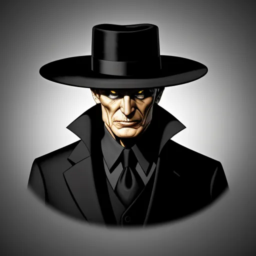 ai image from text - a man in a black suit and hat with a black coat and tie on a gray background with a shadow, by NHK Animation