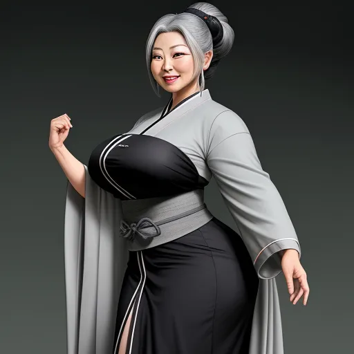 ai image generator from image - a woman in a black and grey outfit with a gray shawl and a black and white sash around her neck, by Rumiko Takahashi
