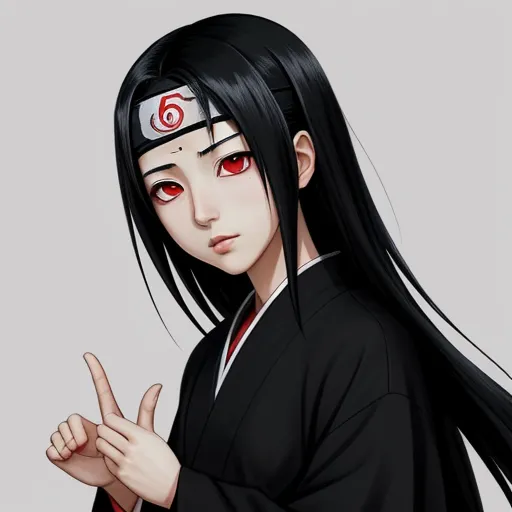 a woman with long black hair and red eyes pointing at the camera with her finger up in front of her, by NHK Animation