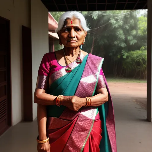 high res images: indian grandmother with bigbigshowing in saree