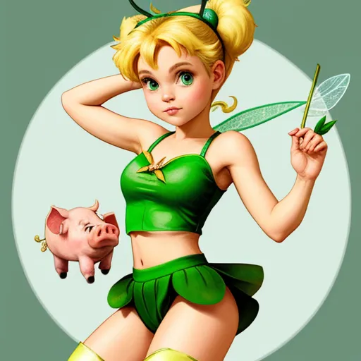 best text to image ai - a cartoon girl in a green outfit holding a piggy bank and a green dragon on her arm, with a green background, by Hanna-Barbera