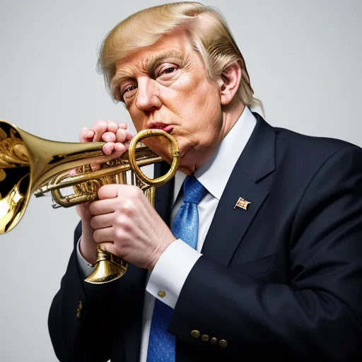 convert photo to 4k resolution - a man in a suit and tie holding a trumpet in his hand and looking at the camera with a surprised look on his face, by Hendrik van Steenwijk I