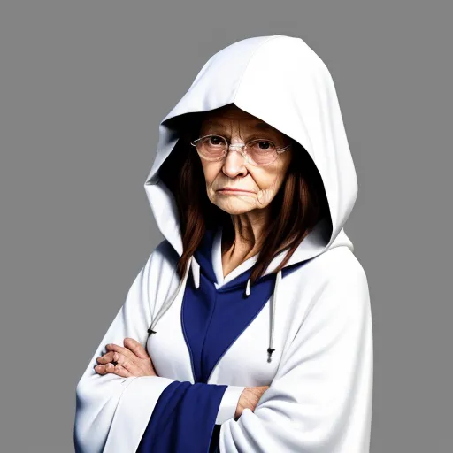 high resolution image converter: an old woman stern white hooded robe ...