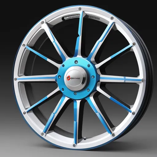 best photo ai software - a wheel with blue and white accents on a black background with a gray background and a white center and blue spokes, by Hendrik van Steenwijk I