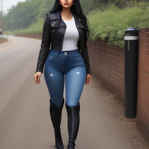 high resolution image converter white indian woman in dark blue tight jeans,