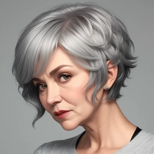 a woman with grey hair and a gray sweater on a gray background with a gray background and a gray background, by Hendrik van Steenwijk I