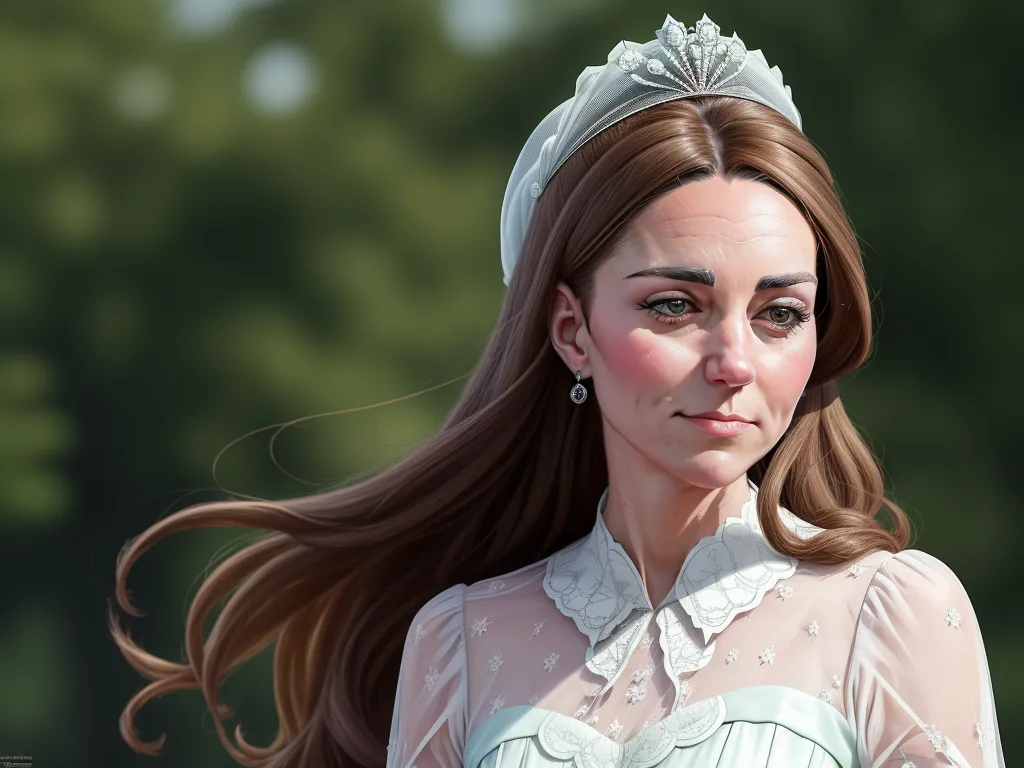 low quality photos - a digital painting of a woman wearing a tiara and dress with long hair in a ponytail and a tiara on her head, by Phil Noto