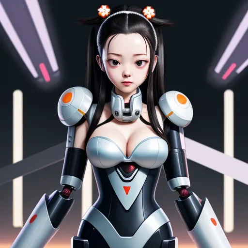 ai based photo enhancer - a cartoon character with a robot suit and a sci - fidget outfit on, standing in a space station, by Terada Katsuya