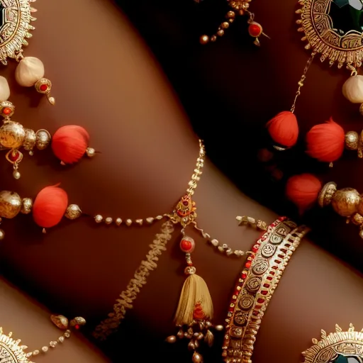 a close up of a woman's legs with jewelry on it and a red and white bracelet on her arm, by Adam Martinakis