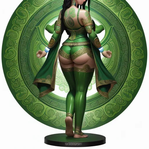 a woman in a green outfit standing in front of a green circle with a green background and a green circle, by François Quesnel