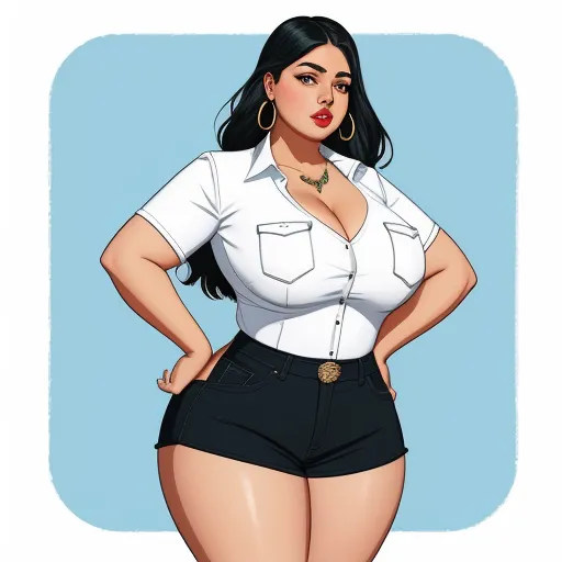 ai create image from text - a woman in a short skirt and shirt with her hands on her hips, posing for a picture with her hands on her hips, by Hanna-Barbera