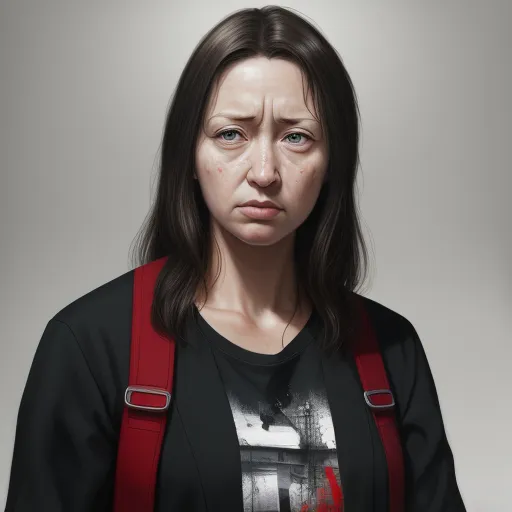 how do i improve the quality of a photo - a woman with a red backpack on her shoulder and a black shirt on her shirt and a red backpack on her shoulder, by Anton Semenov